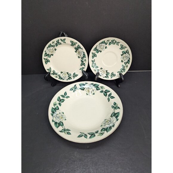 Vntg Homer Laughlin Eggshell Nautilus White Rose 1 Saucer 1 Bread Plate 1 Bowl - Picture 2 of 10